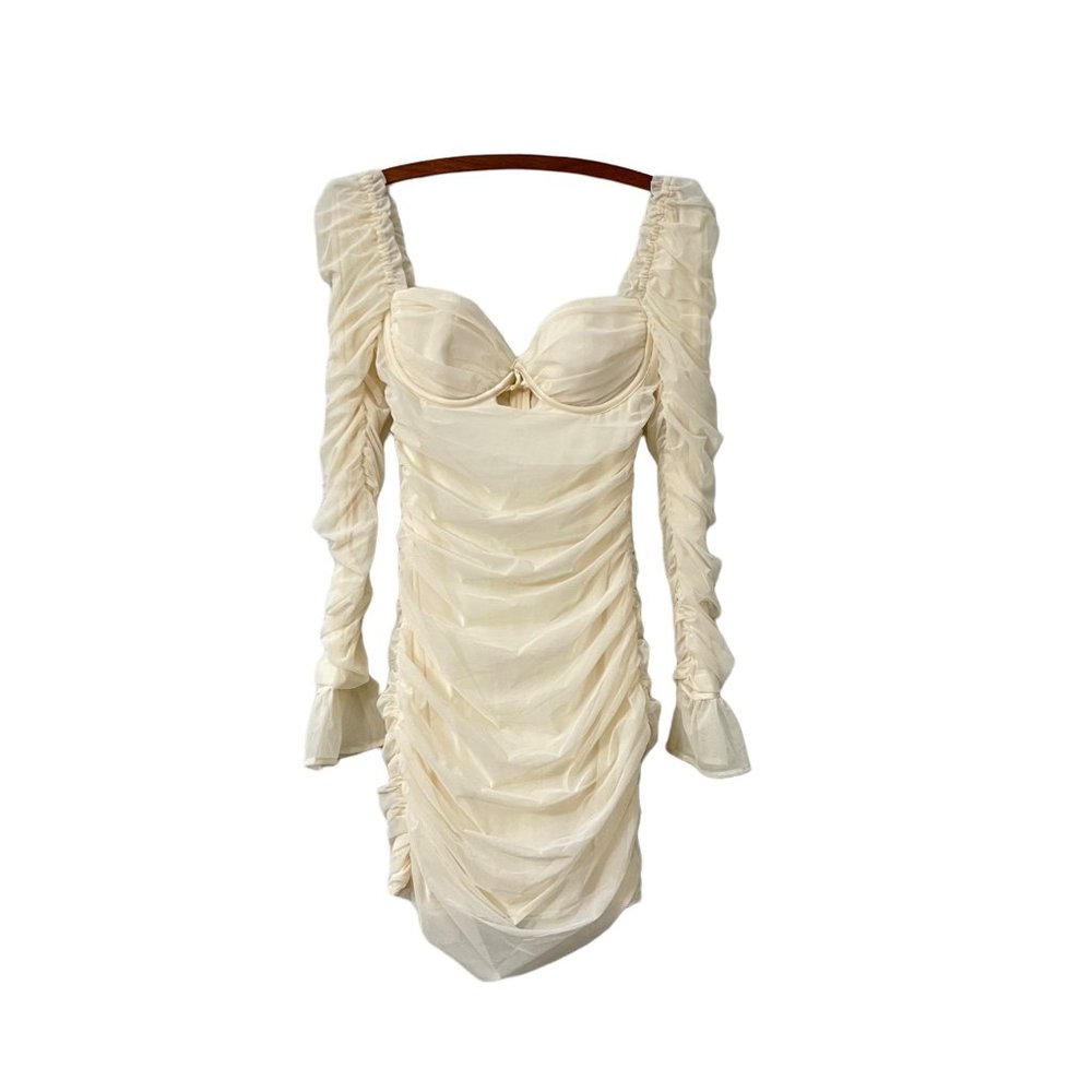 Oh Polly Womens Cream Ruched Bustier Off Shoulder Bodycon Dress Size 8